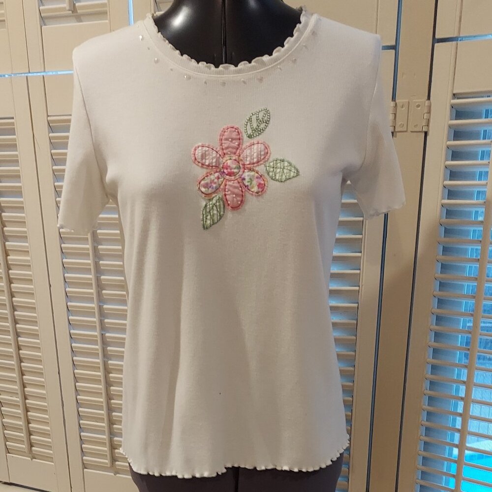 Alfred Dunner Flower Short Sleeve Shirt PS